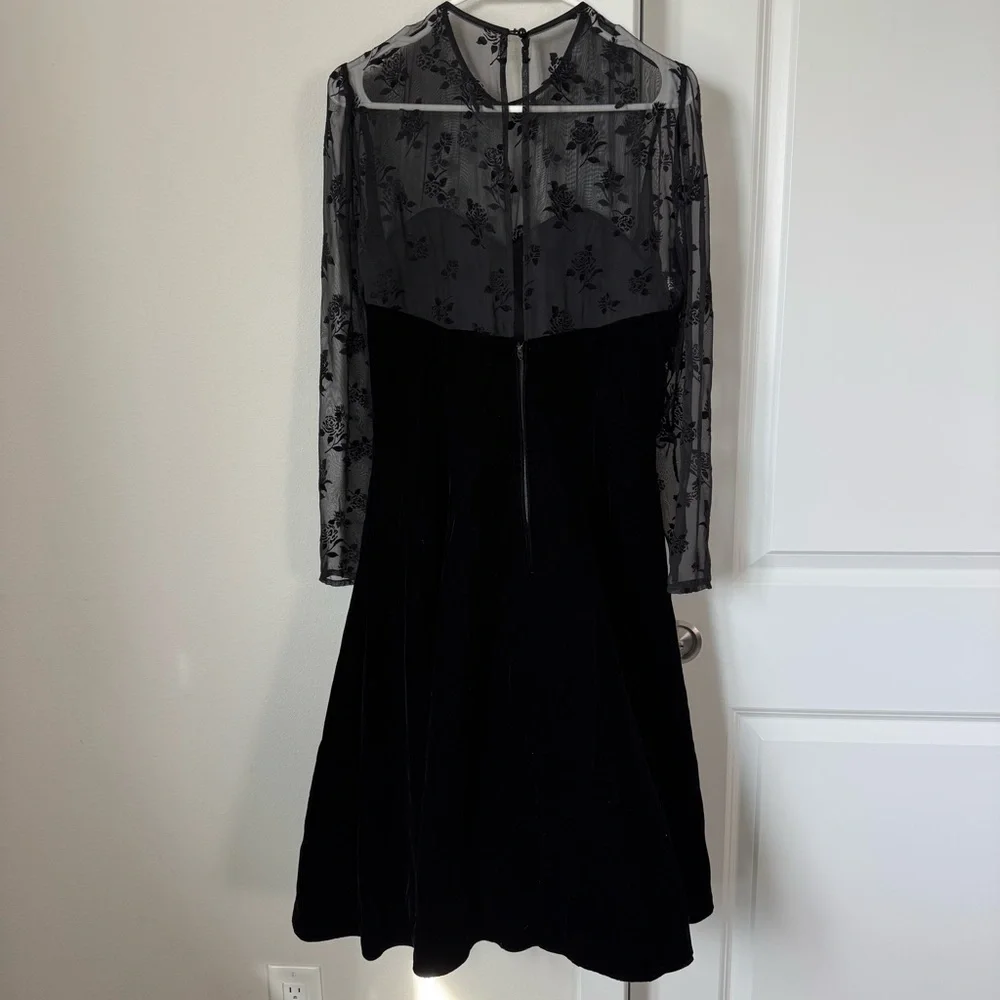 Vintage Niki Black Velvet Floral Dress Size 10 Whimsigoth 80s 90s Prom Sheer - Picture 7 of 13
